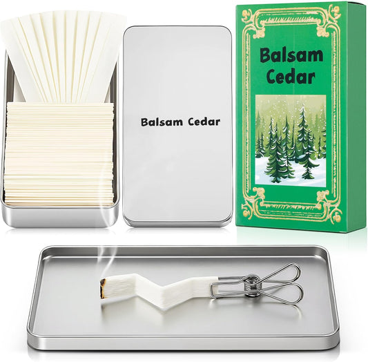 Eaasty Paper Incense Kits - 80 Pcs Burning Paper Incense with Tin Case and Clips - Quick Usage - Eliminating Bathroom, Kitchen Odors - Aromatherapy Gifts for Women(Balsam Cedar) BST326L