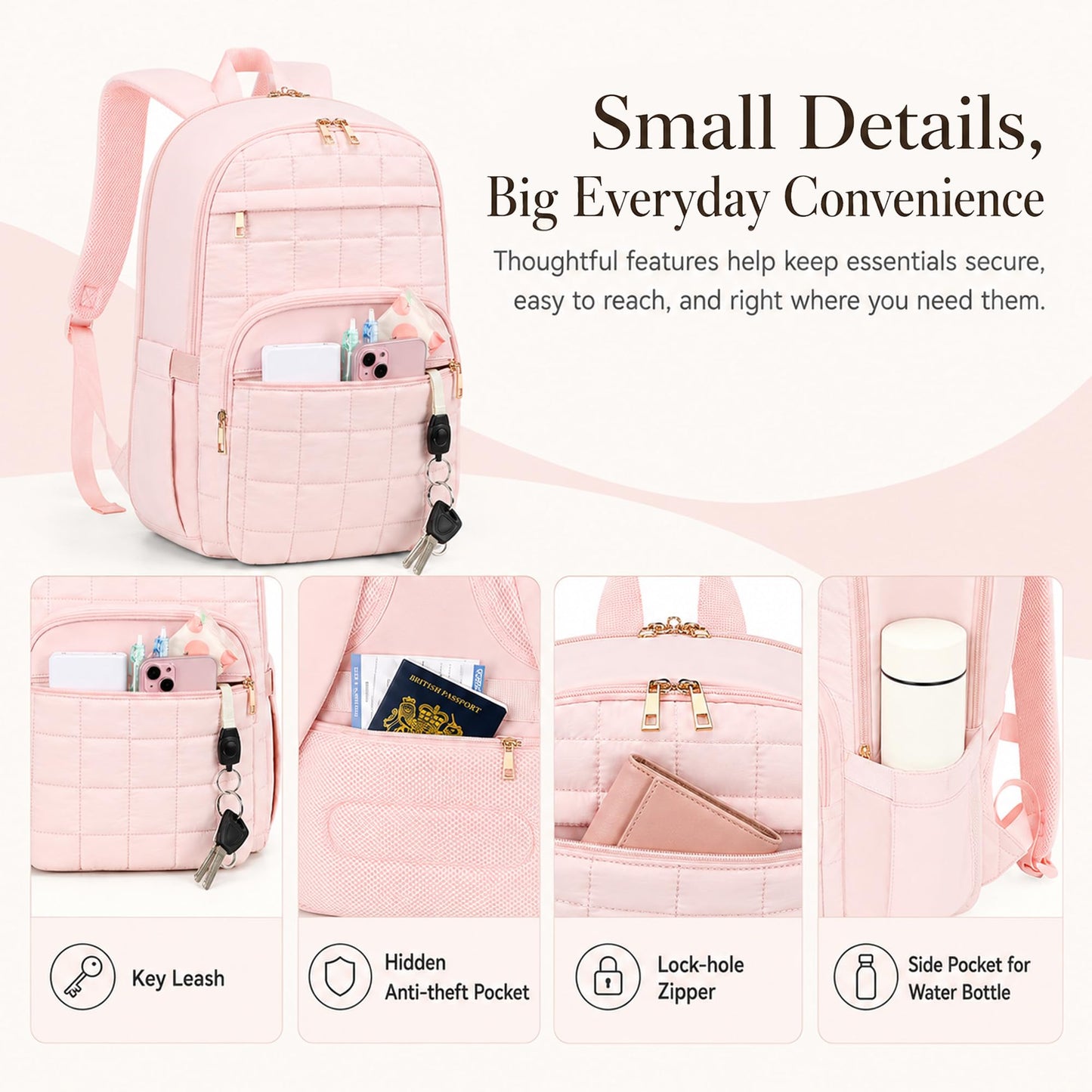 CAMTOP College Backpacks for Women, School Backpack with Insulated Lunch Pocket BST326H