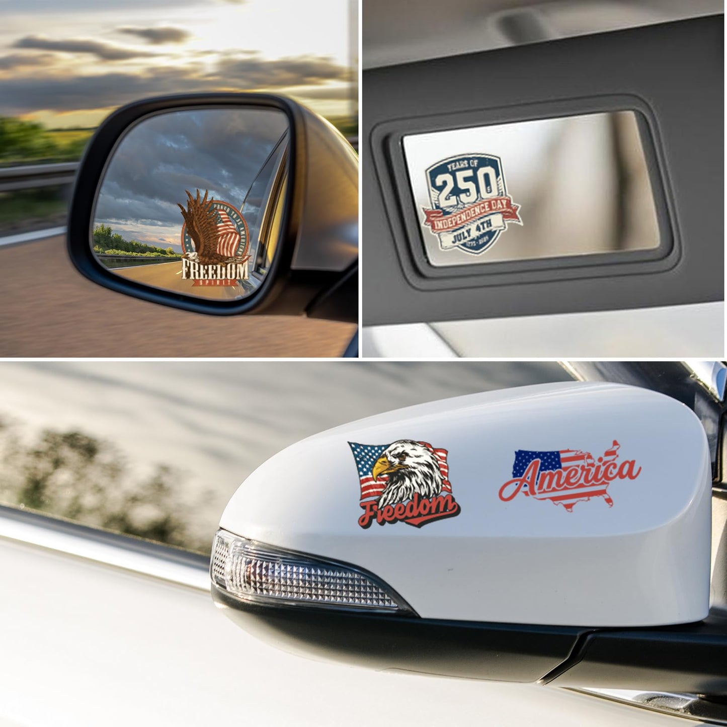 Dazoratix 250th Anniversary Car Decals - 7 Pcs Eagle 250 Years America Flag Merchandise American Patriotic USA 4th of July Independence Vinyl Rearview Mirror Stickers for Window Vehicle Tumbler Bumper BST326L