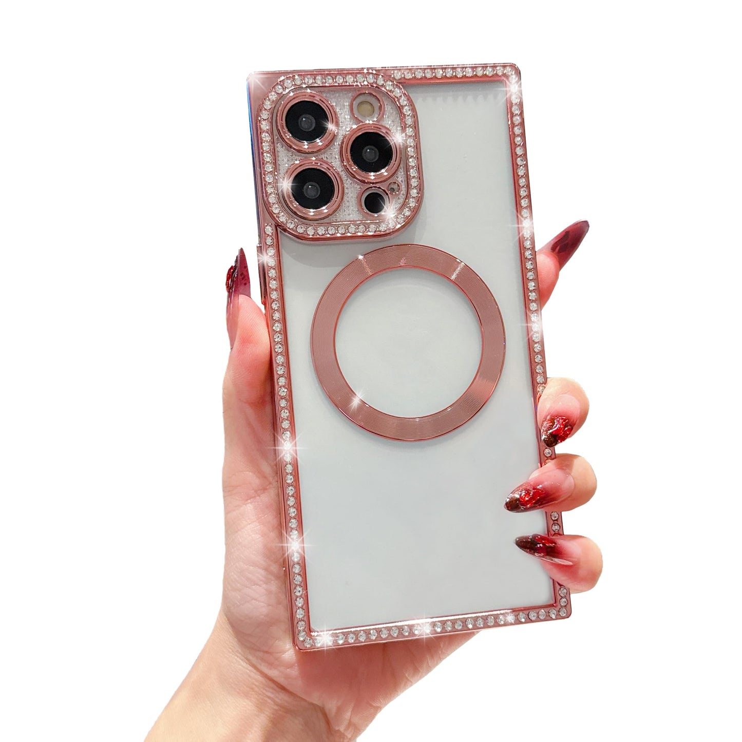 Owncase Magnetic for iPhone 13 Pro Case, Compatible with Magsafe, Crystal Diamonds Glitter Electroplated Edge Soft TPU Clear Phone Case for Women Girls, Gold WN420