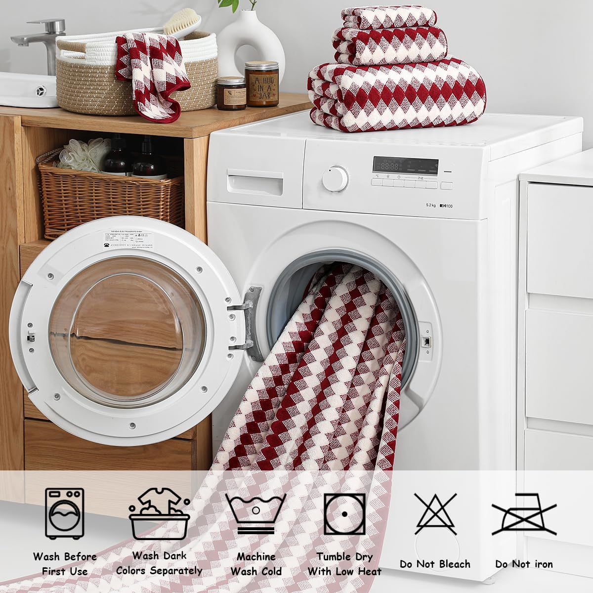 12 Pcs Light Gray Diamond Towel Set-4 Bath Towels,4 Hand Towels,4 Washcloths Soft Polyester Towels with Loop Absorbent Shower Towel Quick Dry Beach Chair Towel Family Towels for Bathroom Spa Gym Pool BST220