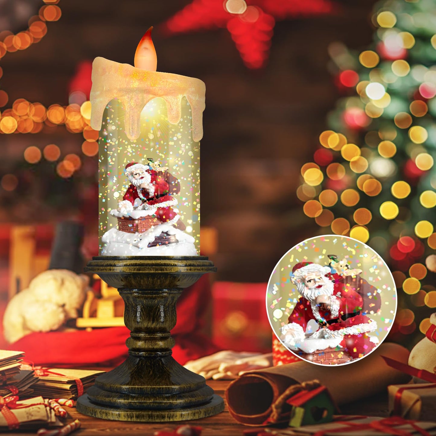 AOMIL Christmas Flameless Candles, Flickering LED Candles with Timer, Snow Globe Candle Lights for Christmas Decorations BST220