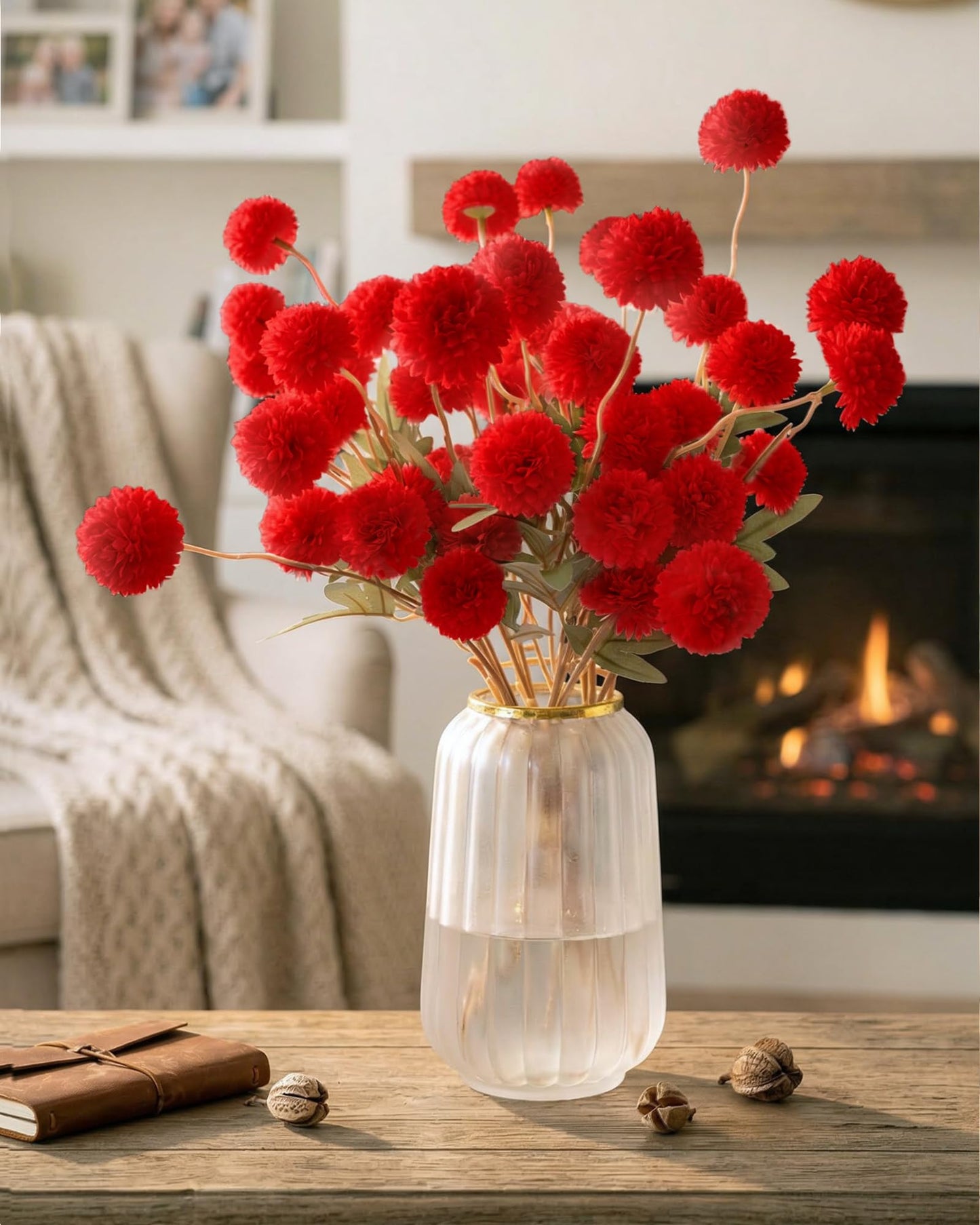 Beige Faux Silk Mums Artificial Flowers, 8Pcs Fall Fake Kiku Small Mini Chrysanthemum Pom Pom Stems for DIY Bouquets Centerpieces Vase Autumn Home Decorations Floral Arrangement BST202