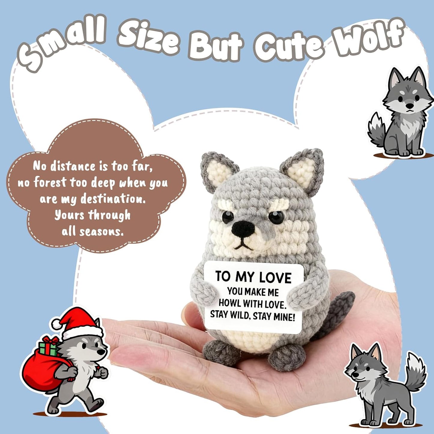 Gifts for Him Boyfriend Husband, Birthday for Men Wife Women Her, Handmade Crochet Gray Wolf Plush, Romantic Birthday Keepsake for Men Couples Wedding Anniversary WN420