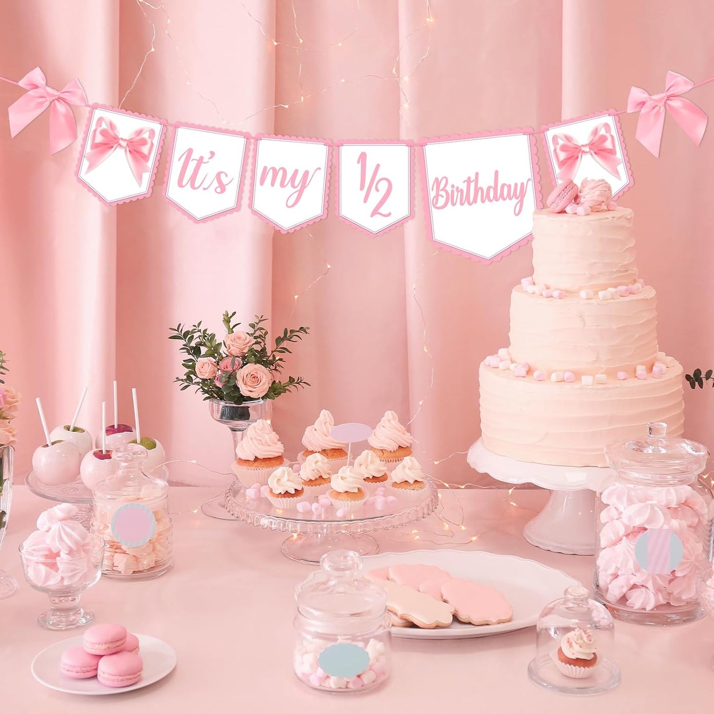 Half Birthday Decoration It's My 1/2 Birthday Banner with Pink Ribbon Bow Six Months Girl Party Decoration for Girls Kids Little Princess Baby Shower Party Supplies Sweet Photo Props BST326L
