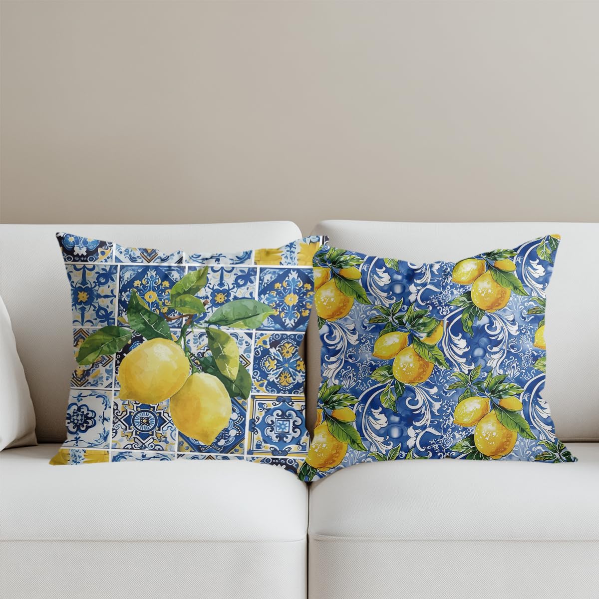 4 PCs Lemon Decor Pillow Covers 18x18, Italian Gifts Throw Pillow Covers | Italy Lemon Pillow Cases Decorative Pillow Protectors Living Room Bedroom Office Home Decor for Cushion Car Bed BST202