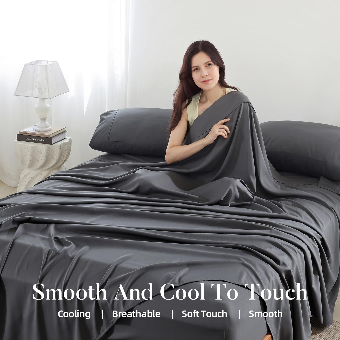 4 Piece Twin Size Sheet - Cooling Bed Sheets Set, Blend Rayon Derived from Bamboo, Breathable Soft Hotel Luxury Bedding & Pillowcases, Silky Fit 16 inch Extra Deep Pocket, Oeko-Tex - Olive Green BST326H