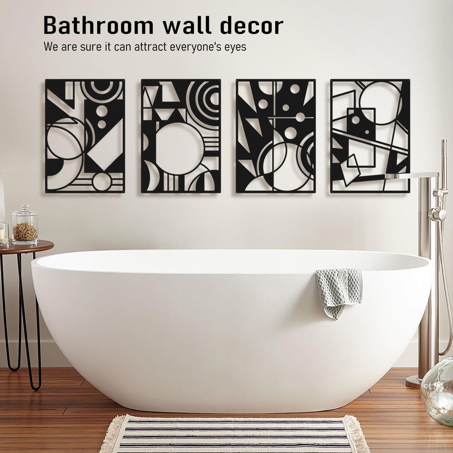 Bakovity Black Abstract Wall Art, Metal Art Wall Decor, Large Geometry Art, Modern 3D Abstract Wall Sculptures for Bedroom Bathroom Living Room (4 Pack, 16 x 11 in) BST220