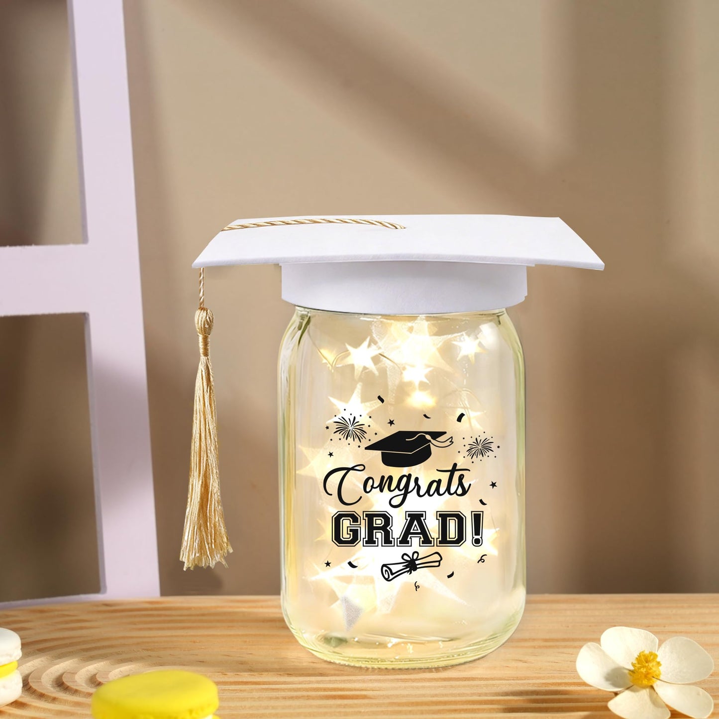 3 Sets 2026 Graduation Centerpieces for Tables, Glowing Mason Jar Centerpieces with Graduation Caps, Glowing Money Jars for College High School Congrats Grad Party Decor Supplies WN420