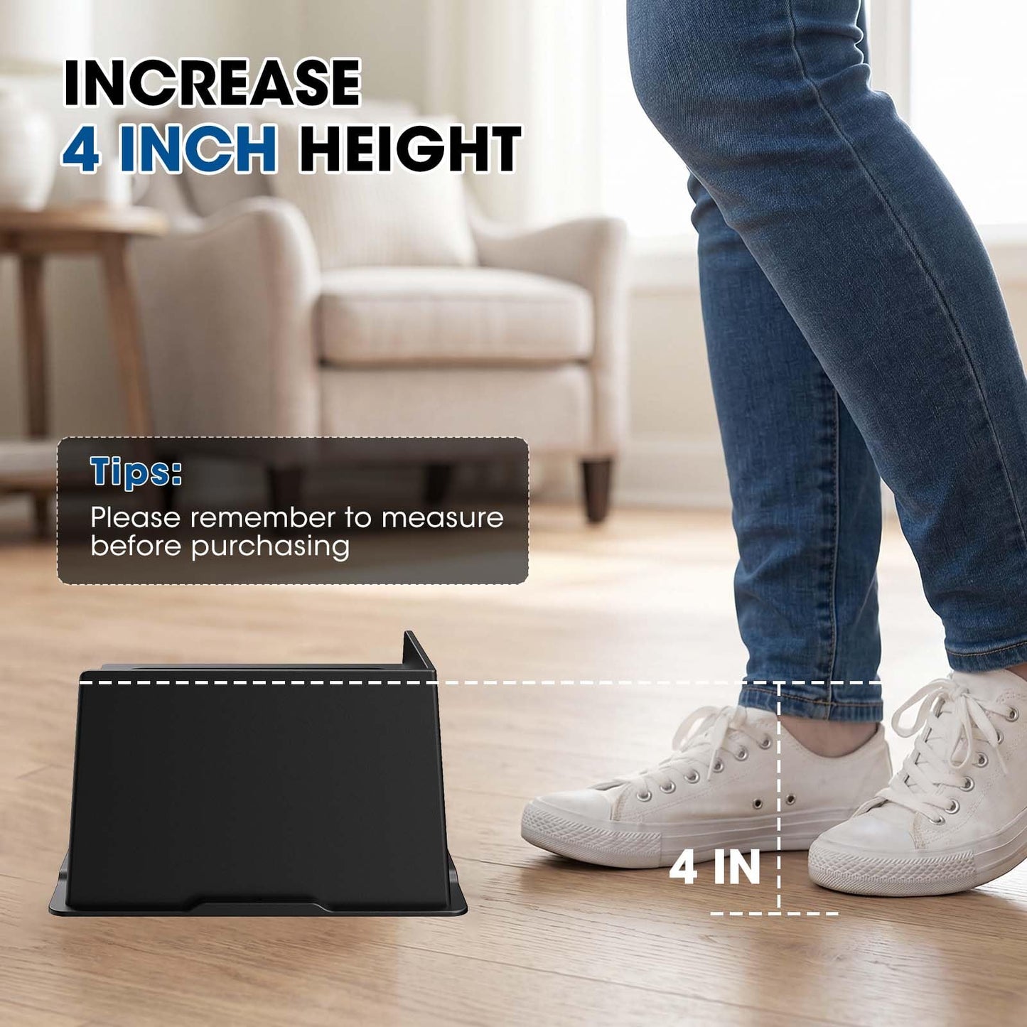 MYMULIKE Bed Risers 5 Inch Heavy Duty, Oversized Furnitures Risers 5 inch Support 6000 lbs, Bed Table Rising Blocks, Fits for Couch, Sofa, Chair, Furniture Lifts (Black 6 Pack) BST202