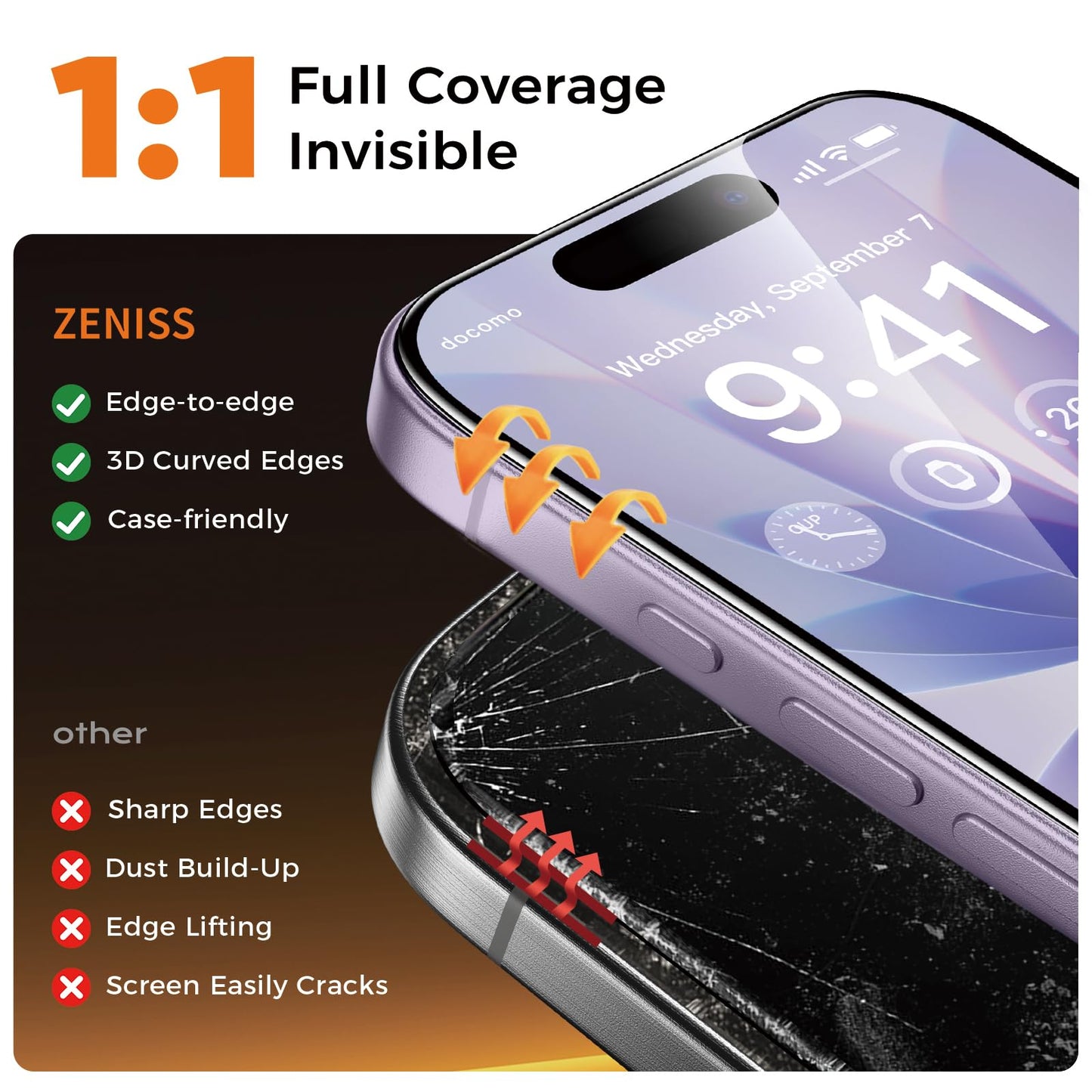 NeverBreak 9H+ Hardness for iPhone 17 Pro Screen Protector 12FT Military Grade Protection (Scratch, Shatter, Drop Resistance) Tempered Glass Full Edge Coverage 6.3" 2025, 2 Pack with De-Bubble Card WN420