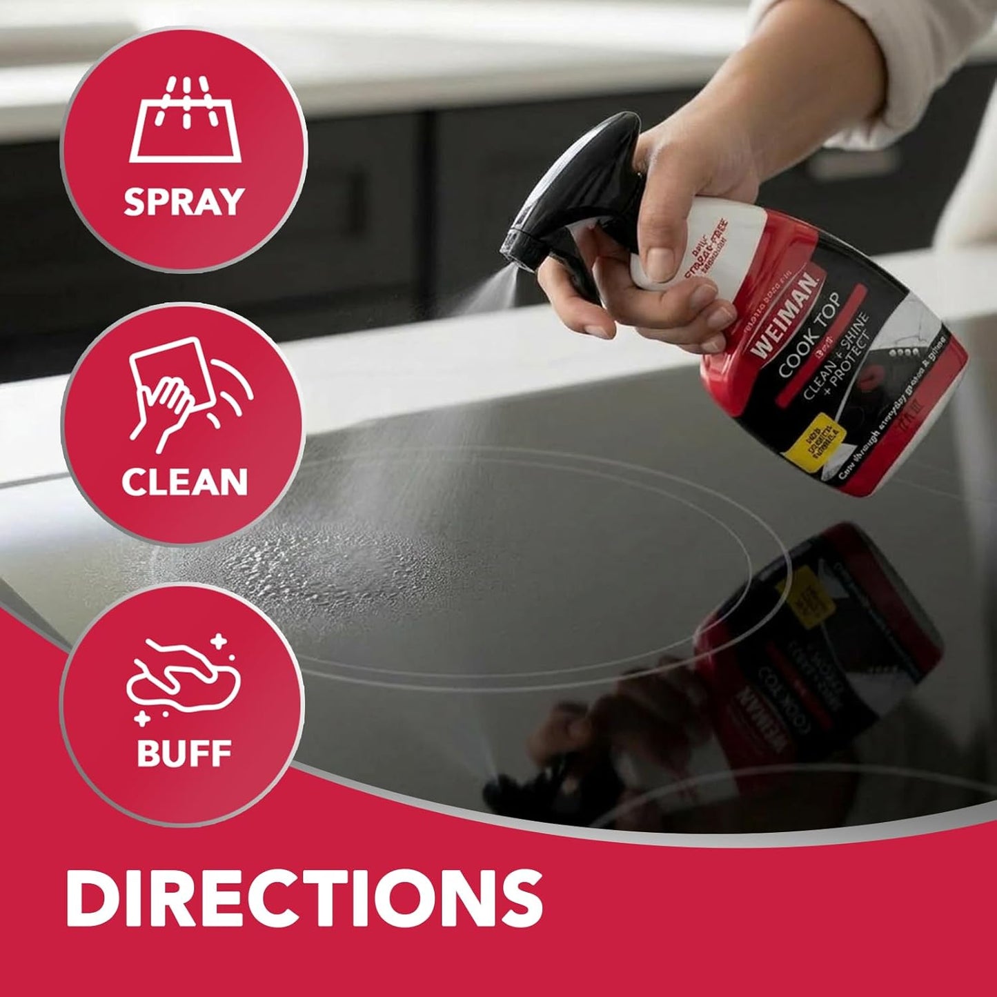 Weiman 2-Pack Cooktop Cleaning Spray & Microfiber Cloth – Cooktop & Oven Cleaner for Streak & Residue Free - Non-Abrasive Degreaser Safe for Glass & Ceramic