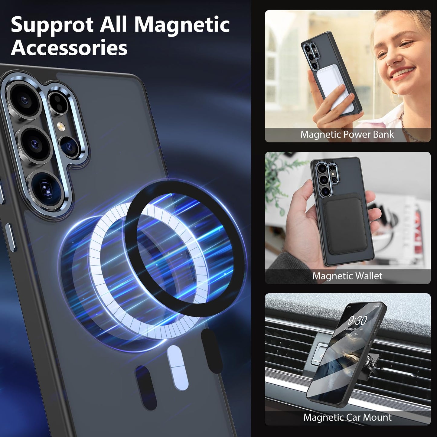 MATEPROX Magnetic Design for Samsung Galaxy S24 Plus Case, Stylish Slim an-ti Yellow Translucent Matte Shockproof Protective Cover for S 24+ 6.7'' 2024-Titanium Gray WN420