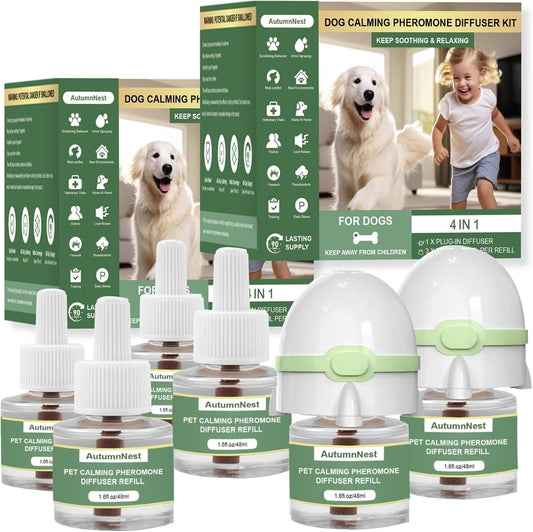 8-in-1 Dog Calming Pheromone Diffuser Kit – Pet Stress Support (2 Plug-Ins & 6x48ml Refills), Calming Diffuser for Dog During Thunderstorms, Travel, Separation, Fireworks & Vet Visits, 180-Day Supply WN420