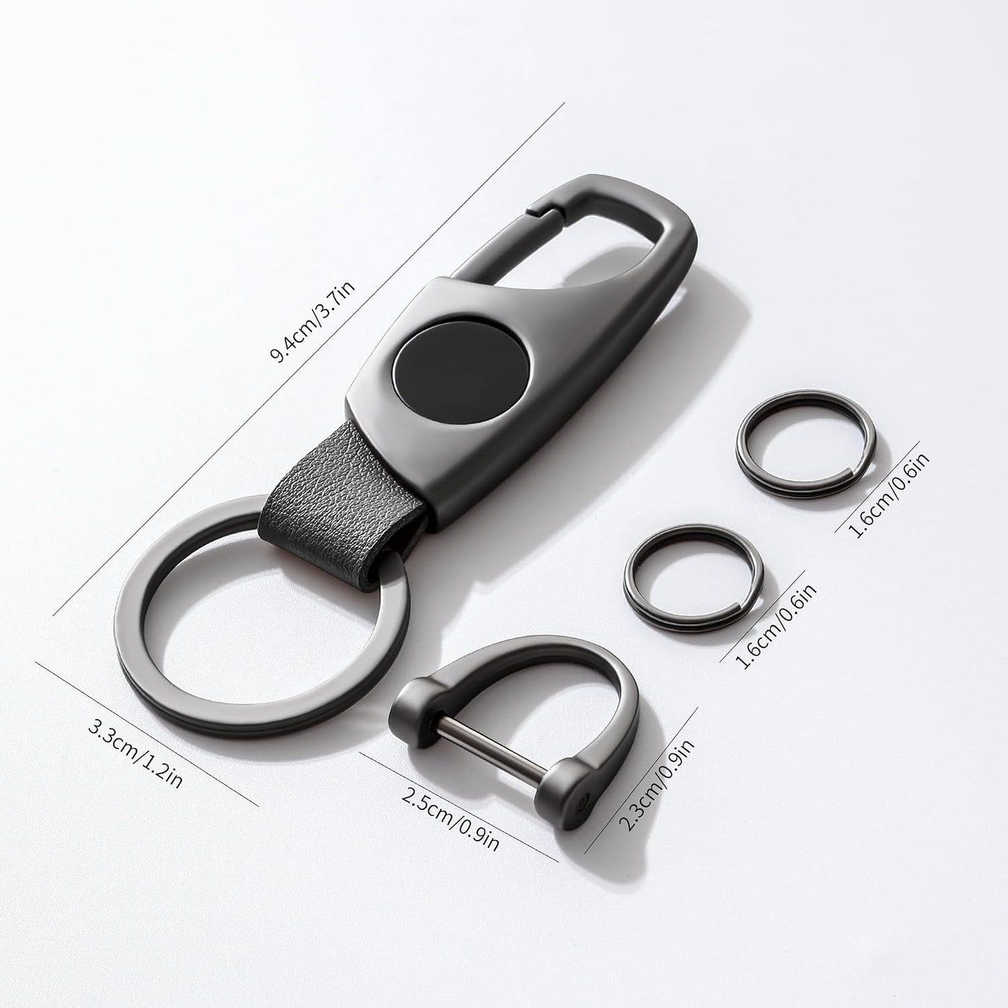 Gkeygo Carabiner Keychain, Key Chains for Car Key with 2 Key Rings and Anti-Lost D-Ring, Multifunctional Keychains for Men and Women – Grey(Grey Leather) WN420
