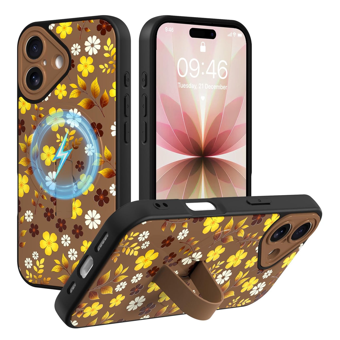 Compatible with iPhone 13 Case, Cute Cheetah Leopard Pattern | Built in Adjustable Wrist Strap Grip Hand Holder Stand Shockproof Kickstand Cover for Women Girls (Black White) WN420