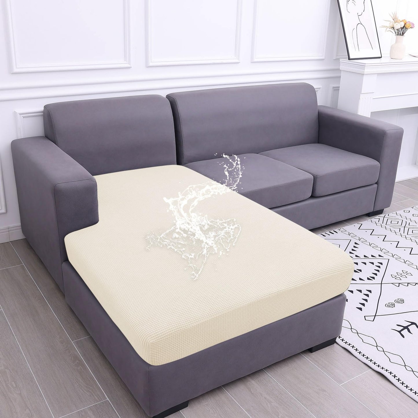 Waterproof Couch Cushion Covers for Pets, Non Slip Sofa Seat Cover | Stretch Jacquard Fabric, Elastic Bottom, Non Slip Fit, Waterproof Protection, Pet Hair Protection (1 Piece for Backrest M) BST202