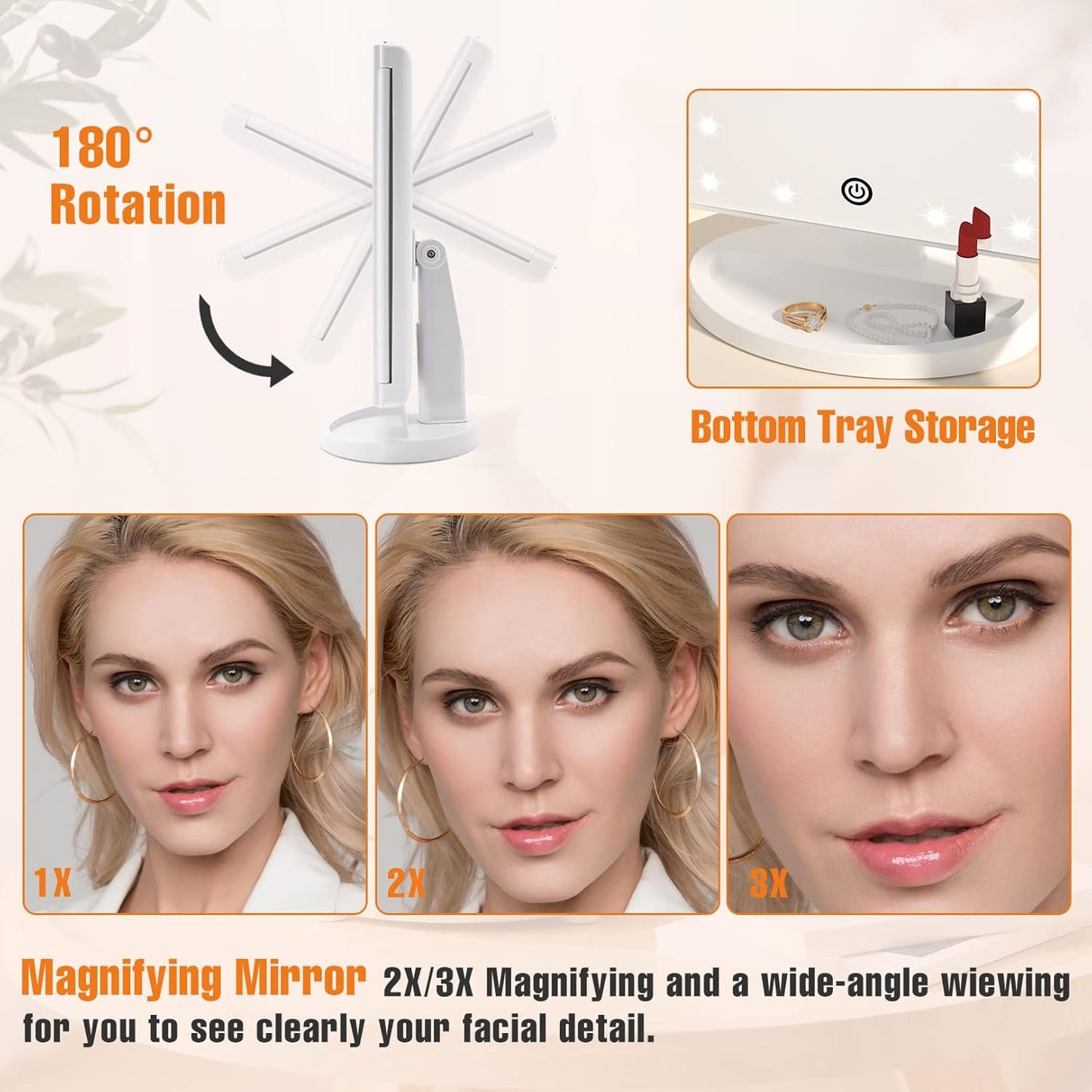 Tri-Fold LED Lighted Table Mirror - LED Lighted Makeup Mirror 74