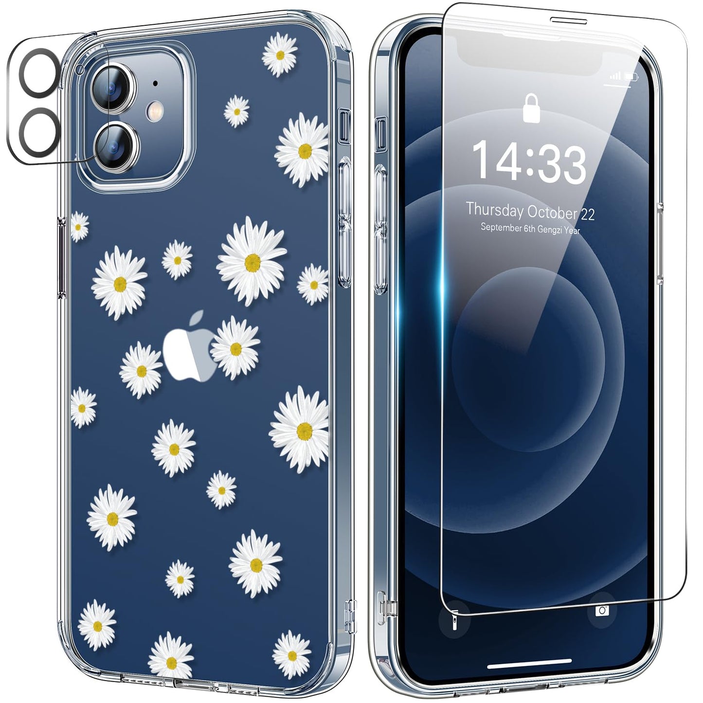 bicol for iPhone 12 Pro Max Case with Screen Protector and Camera Lens Protector - Fashionable Flower Floral Designs for Women Girls - Shockproof Acrylic Clear Phone Cover 6.7" - Blooming Flowers WN420
