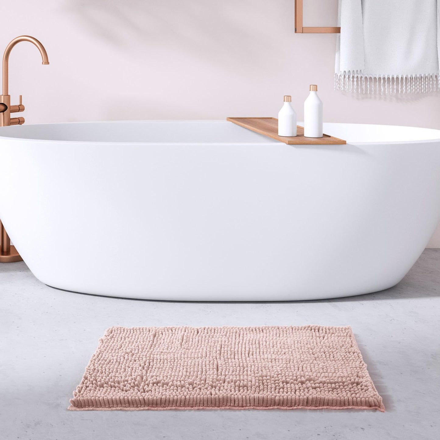 FRESHMINT Chenille Bathroom Rugs Mat 24"x17", Non-Slip Bath Mat for Bathroom Floor & Bathtub, Washable Soft Shower Shag Bath Rugs, Fluffy Thick Water Absorbent Microfiber Shower Mat, Sage Green BST220