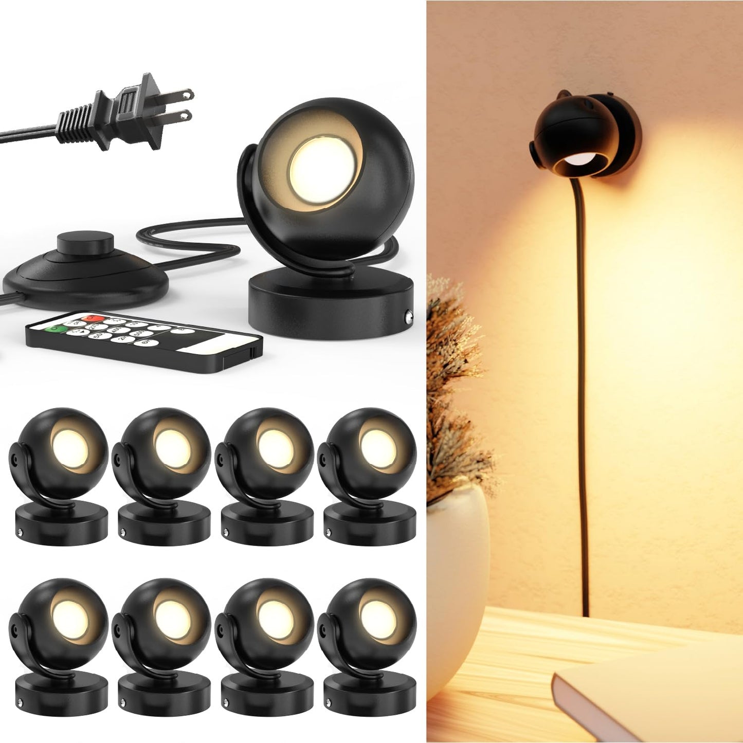 Sunco Spot Lights Indoor, LED Uplighting Ceiling Spotlight Fixtures, Plant Light Décor, 300 LM, 3W, Selectable CCT 2700K/4000K/5000K, 50000 Lifetime Hours, with Remote Control ETL 2 Pack
