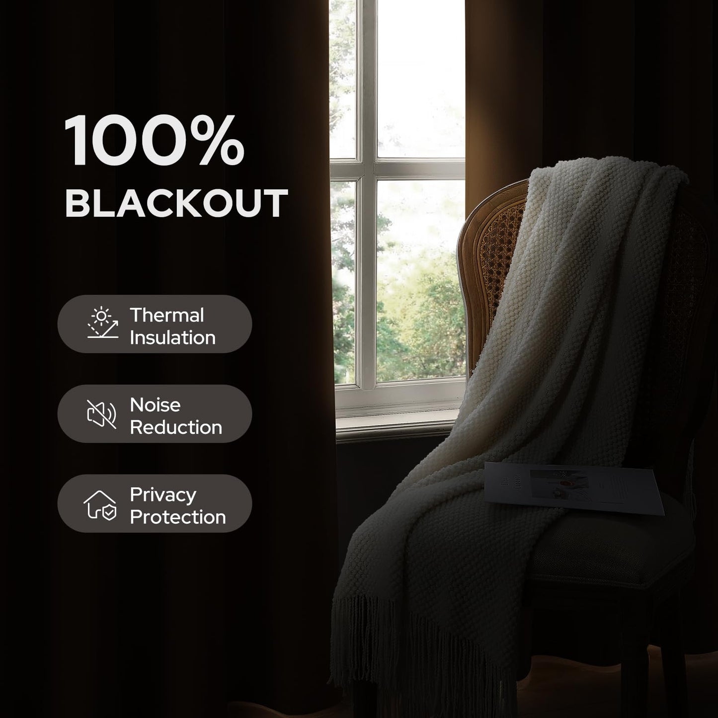 HOMEIDEAS 100% Ivory Cream Linen Blackout Curtains for Bedroom, 52 x 96 Inch Length 2 Panels Faux Linen Thermal Insulated Black Out Grommet Window Drapes for Living Room BST202