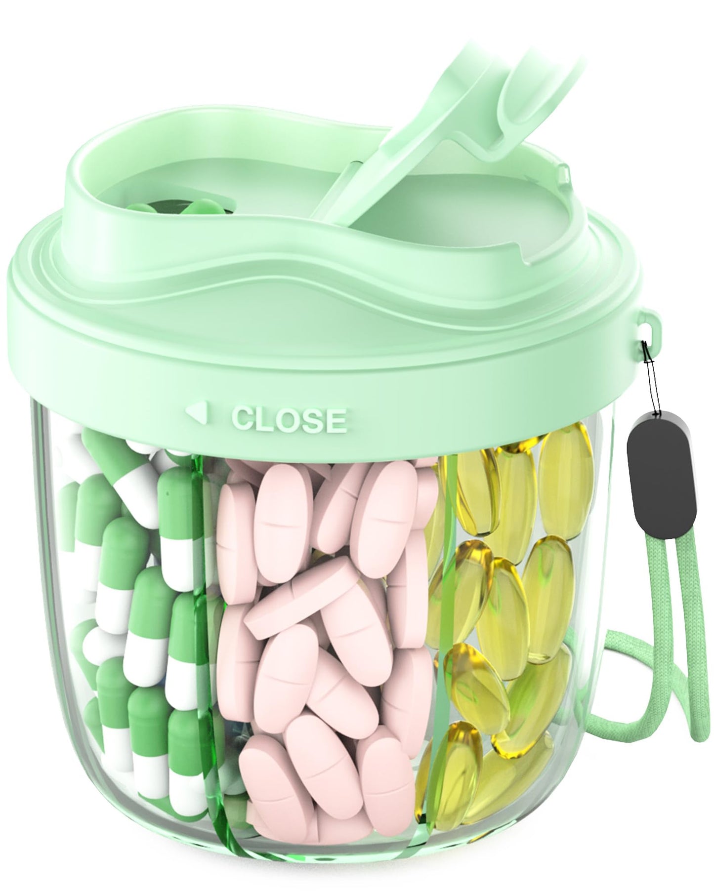 Cute Pill Organizer,Pill Dispenser with 7 Large Compartments,Portable Pill Bottle Box with Wide Opening for Easy Use, Anti-Mix Pills Organizer for Travel,Includes 20 Pcs Sticky Labels(Black) WN420