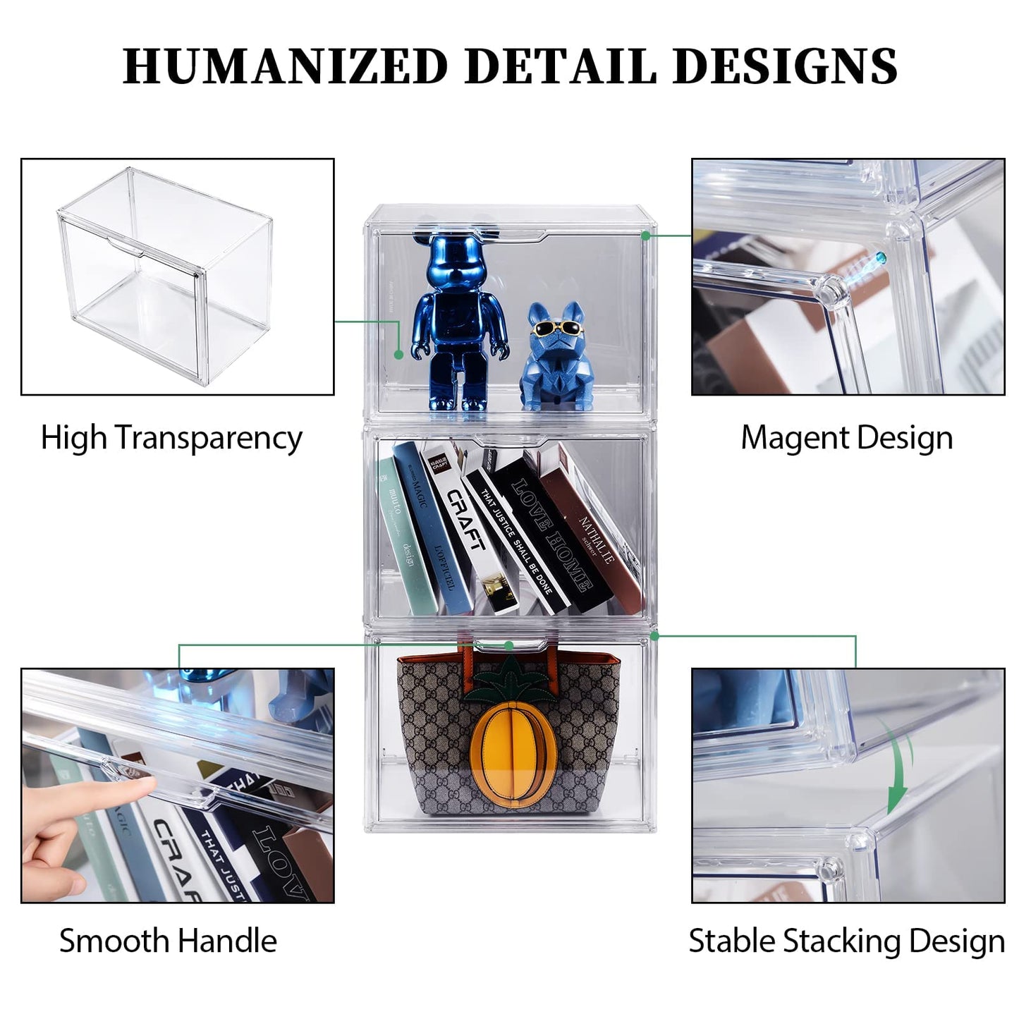 Purse Organizer for Closet, 5Pack Stackable Storage Bins, Clear Acrylic Display Case with Magnetic Door, Closet Organizers and Storage for Handbag Organzier, Heels, Collectibles
