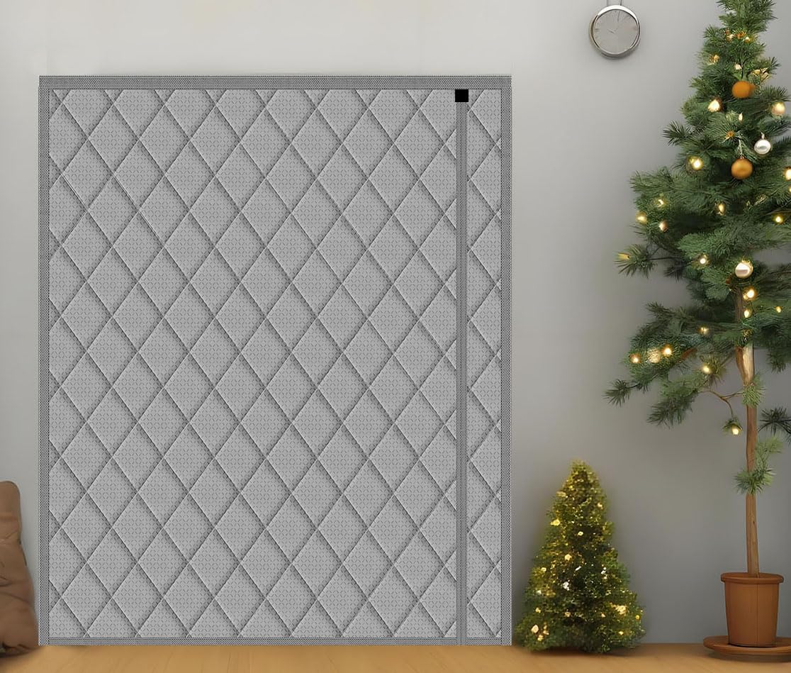 Thermal Door Curtain Fits Doors Size 38"x80"，Curtain Size 41"x82", Magnetic Insulated Curtain Side Open Keep Warm in Winter Cool in Summer,Diamond Pattern,Gray WN420