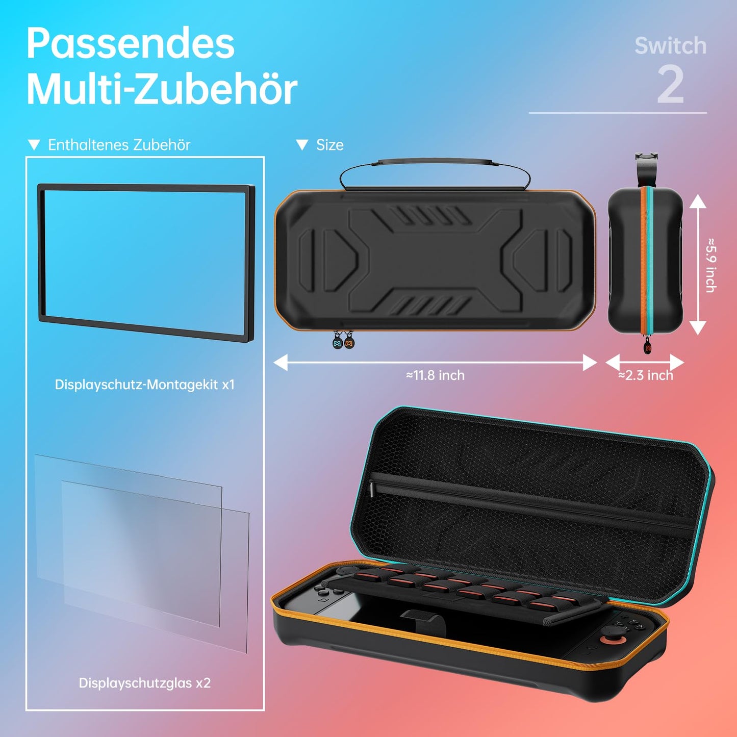 Hosanwell Switch2 13 in 1 Accessories Set for 2025 Nintendo Switch2 Model,Switch2 Hard Carrying Case with Switch2 Protective Case,8 Thumb Grip,2 Screen Protector,1 Stand WN420