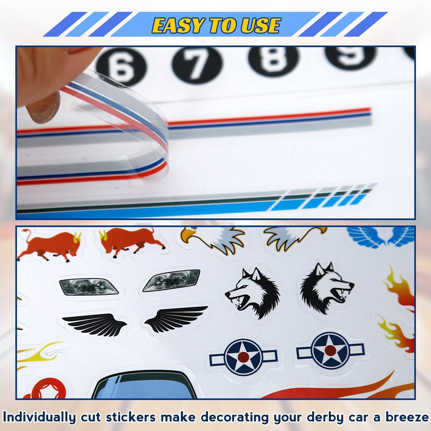 OCQOTAT 5PCS Derby Car Sticker Set-Racing Numbers, Flags, Lights, Stripes & Flame Decals - Peel & Stick Car Stickers for Derby Supplies Cars,Cool Decorations&Accessories for Your Vehicle