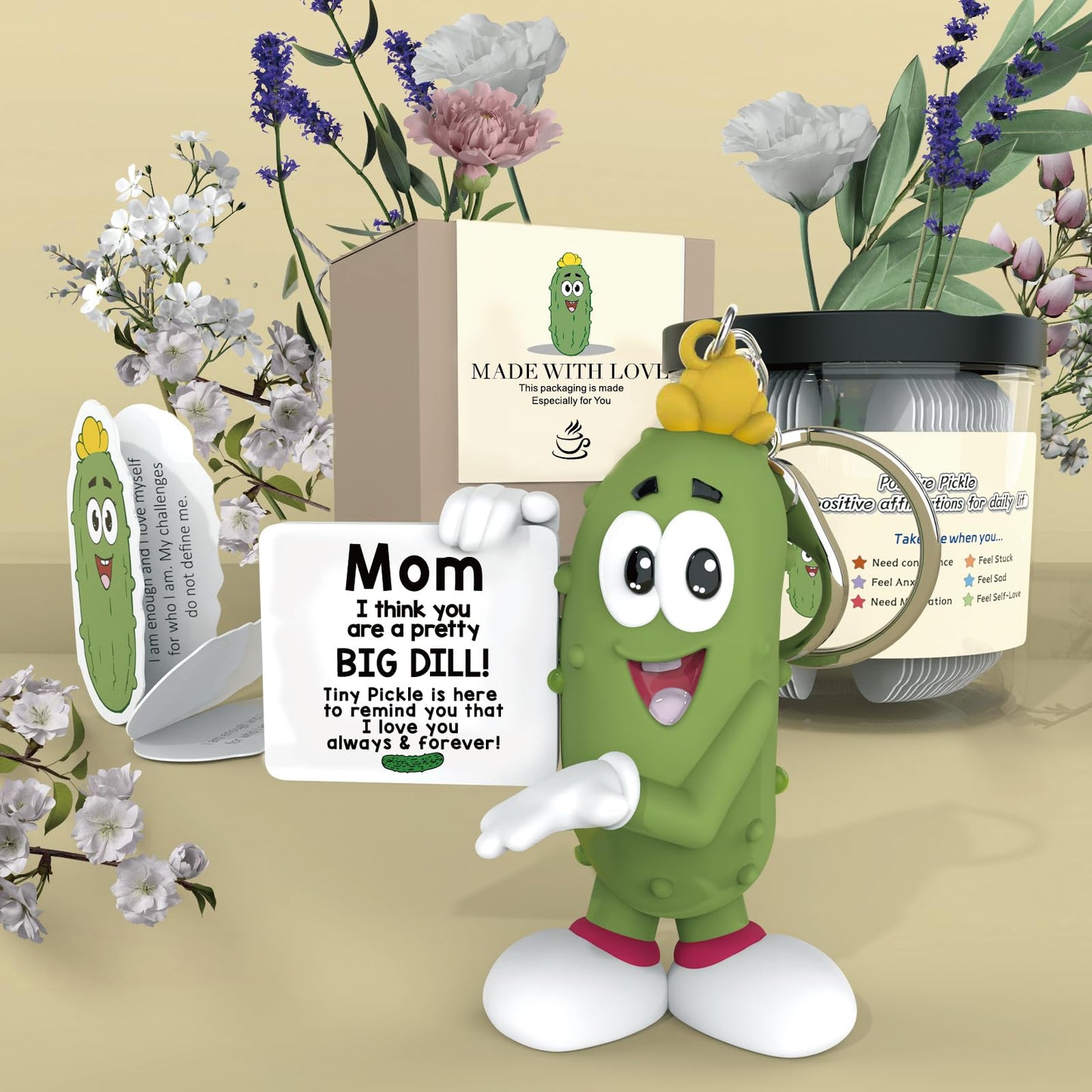 Positive Pickle with 60 Positive Affirmations Cards Set, Dad Gifts from Daughter Son, Best Dad Ever Gifts Thank You Daddy Gift Funny Pickle Plush BST202
