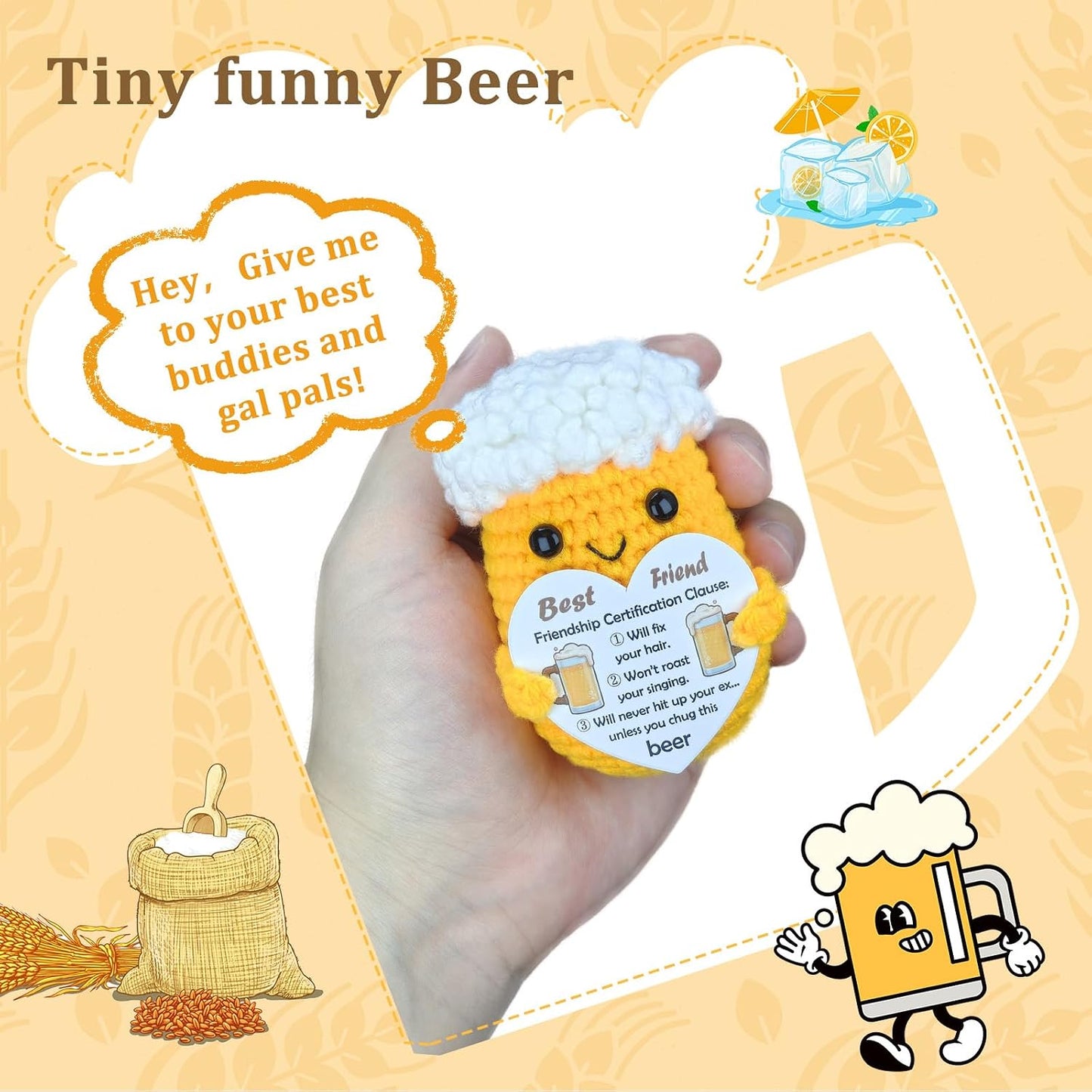 Easter Friendship Crochet Beer Gift Handmade Mini Desktop Decor, Easter Basket Stuffer & Bar/Counter/Wine Cabinet Accent for BFF/Coworker/Teammate/Boss (Men/Boys) BST220