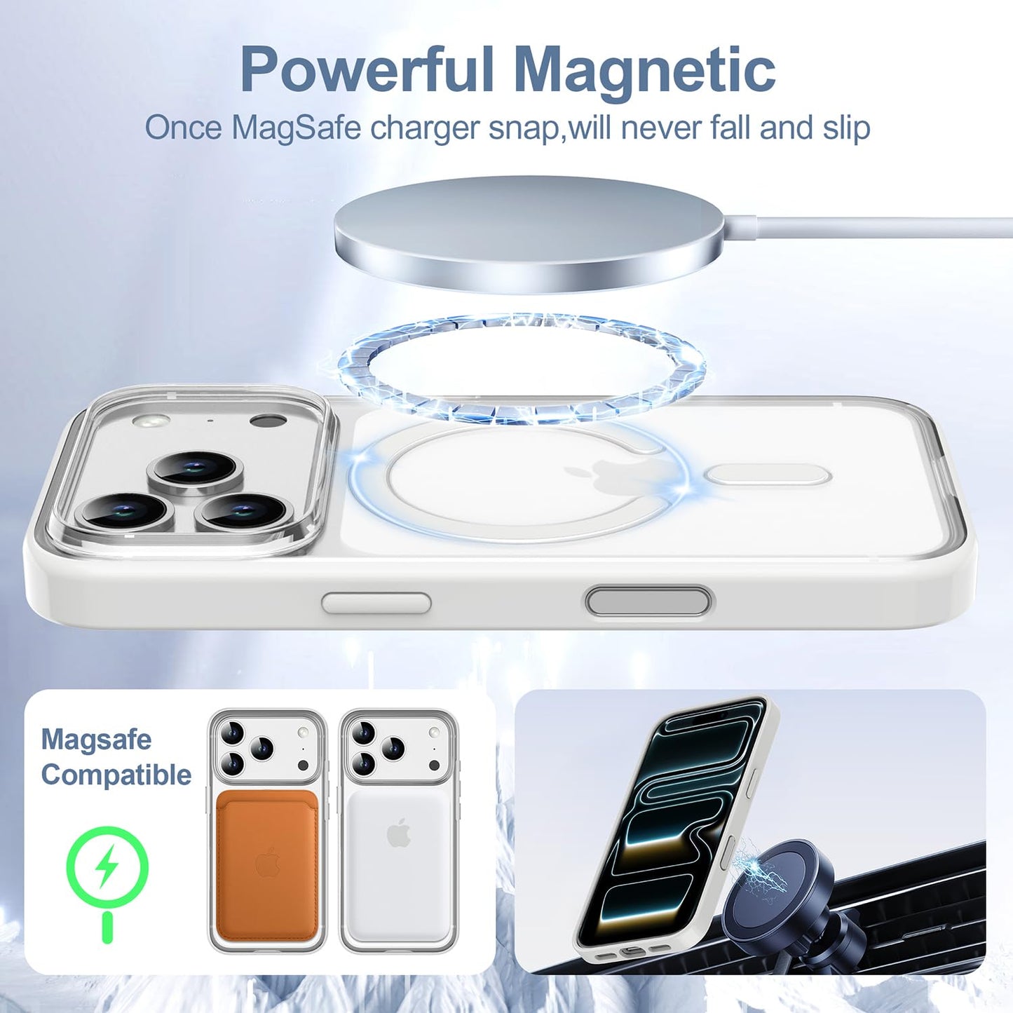 PULOKA for iPhone Case Compatible with Magsafe, Color Bumper & Clear TPU Back Hybrid Shockproof Cover (White, iPhone 16 Pro Max) WN420