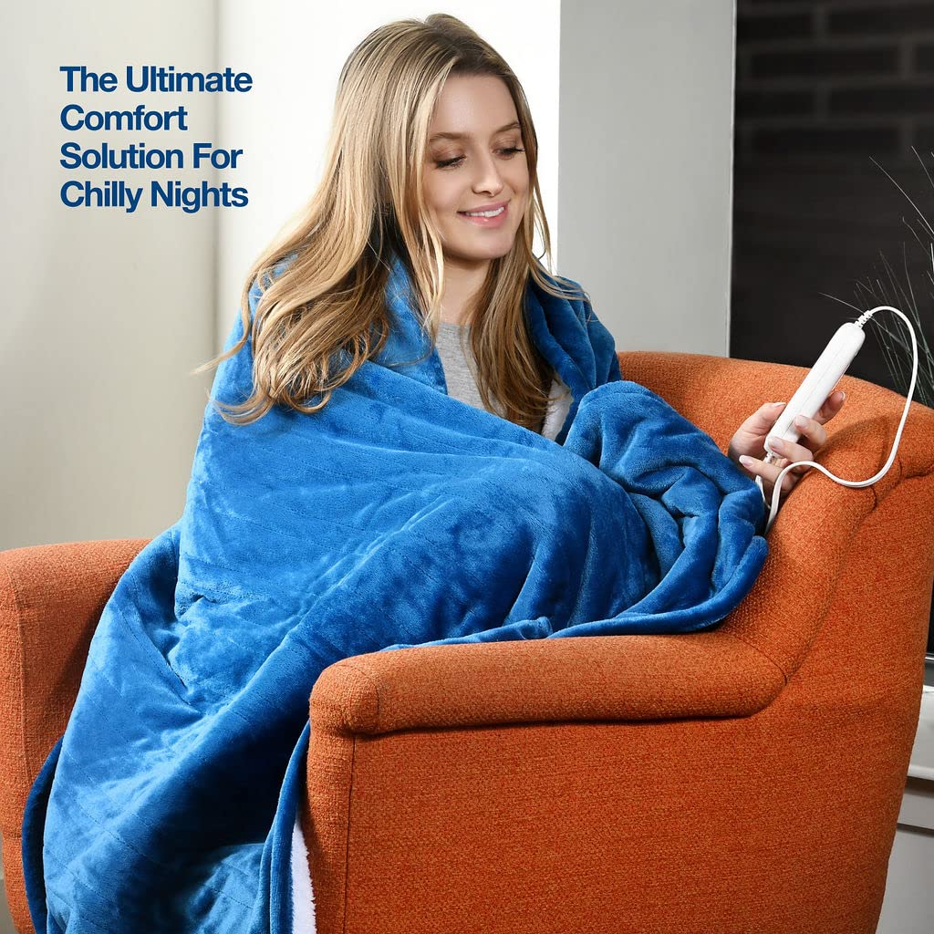Medical king Heated Blanket, Machine Washable Extremely Soft & Comfortable Electric Blanket Throw Fast Heating with Hand Controller 10 Heating Settings & auto Shut-Off (Blue, 50 x 60) BST220