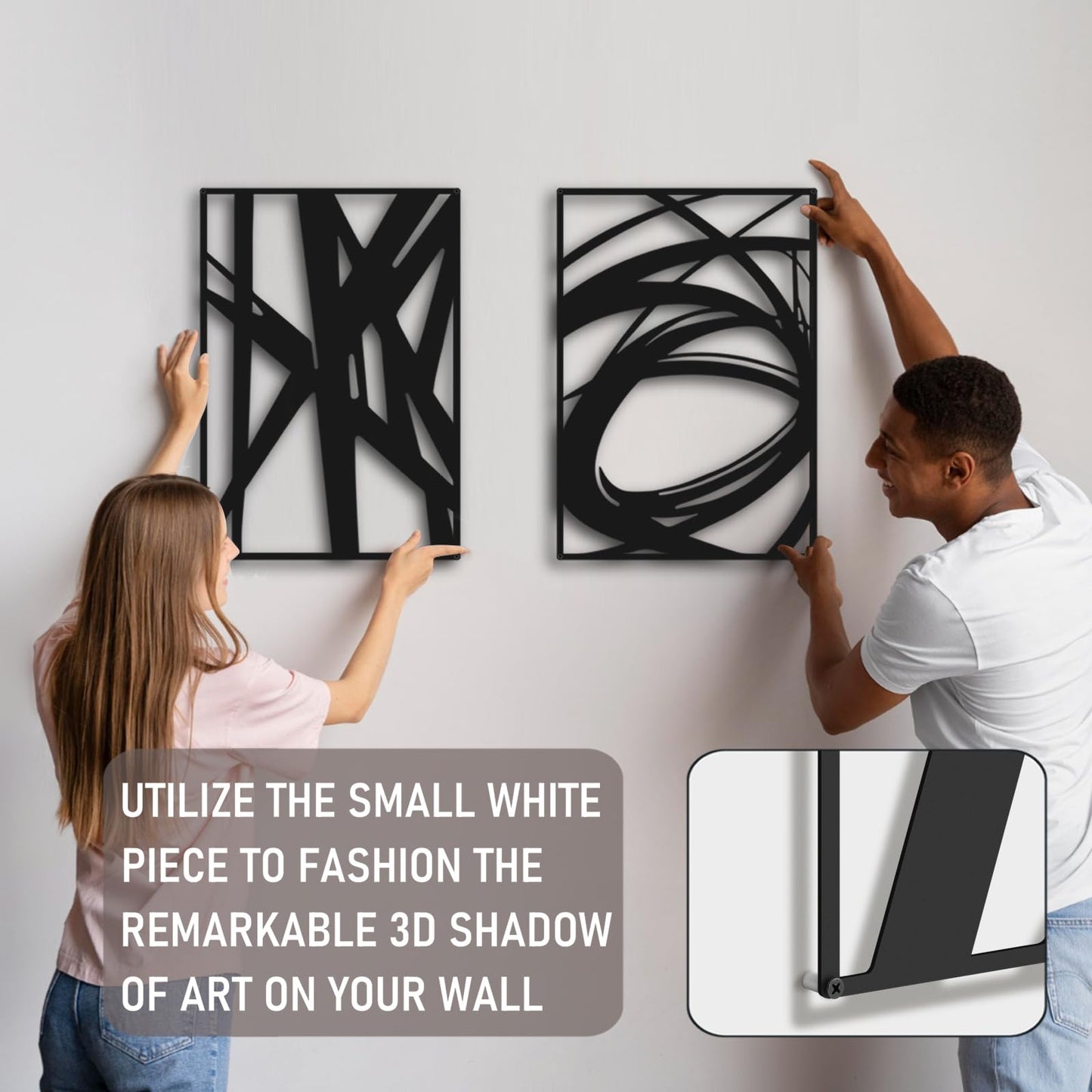 Bakovity Black Abstract Wall Art, Metal Art Wall Decor, Large Geometry Art, Modern 3D Abstract Wall Sculptures for Bedroom Bathroom Living Room (4 Pack, 16 x 11 in) BST220