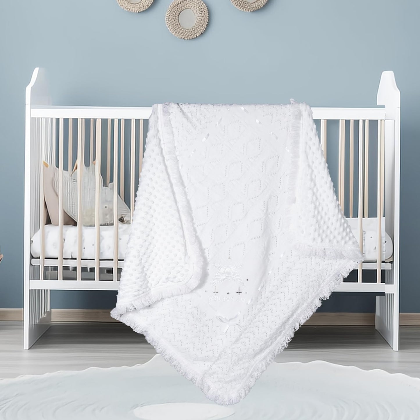 Baby Blanket White Baptism Gifts for Girl Boys First Communion Christening Christian Gifts for Kids White Soft Crochet Knitted Towel BST326H