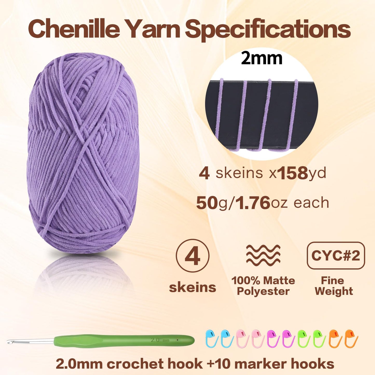 4 Pack of 1.76oz Chenille Yarn for Crocheting,158yards Soft Fluffy Velvet Yarn, Ideal Crochet for DIY Baby Blankets Toys Scarves Throw Pillows Hats Cushions(Purple) BST326L