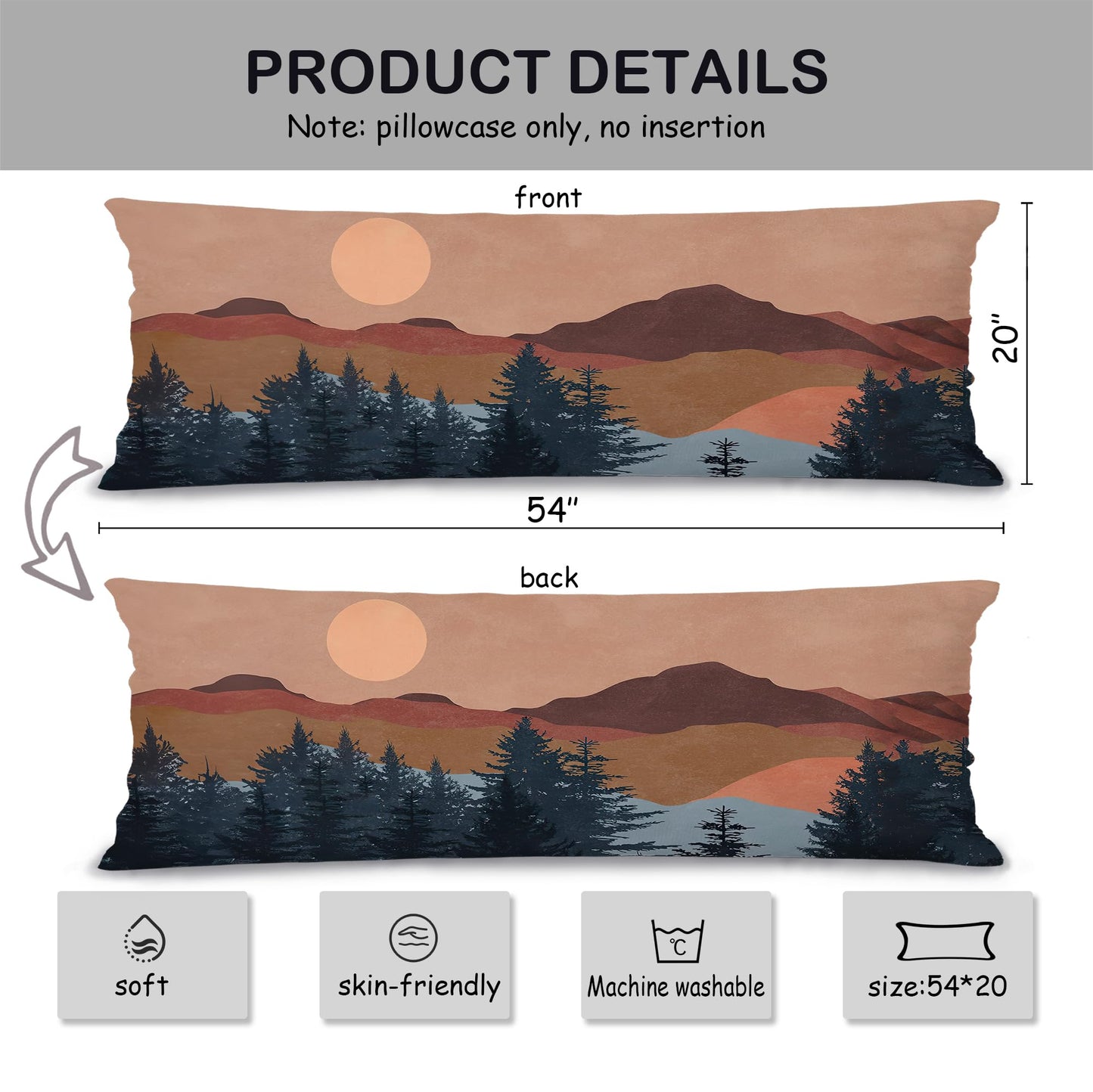 Boho Sun Sunshine 21x54 Body Pillow Cover Case, Modern Neutral Boho Horizontal Sun Sunset Sunrise Decorative Long Hug Pillow Cases for Bed Couch BST220