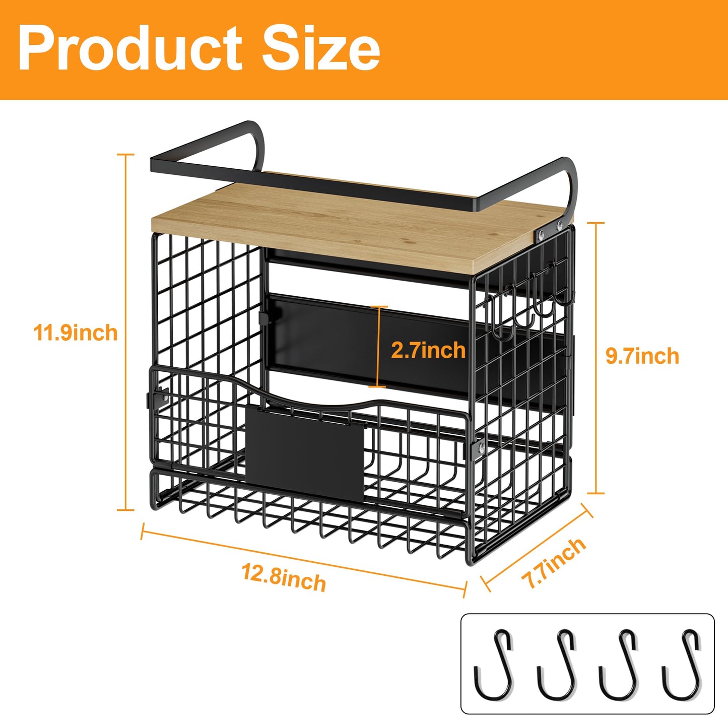 Magnetic Shelf for Fridge,Hanging Wall Basket for Potato Onion Fruit and Vegetable Storage Bins,Large Produce Container Magnetic Spice Rack for Refrigerator Kitchen Counter Pantry,Black BST220