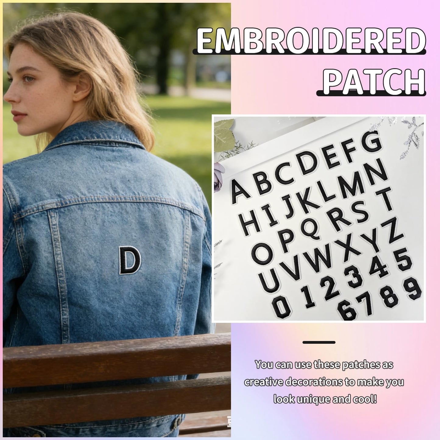 72Pcs Iron on Number and Letter Patches, Numbers 0-9, Letters A-Z Embroidered Applique Patches for Clothes, Skirts, Hats, Socks - Black BST220
