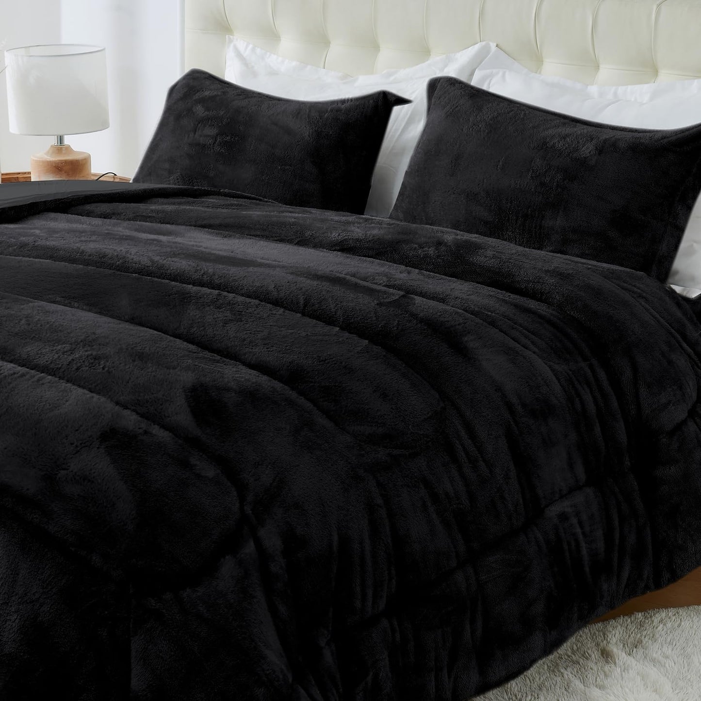 YIYEA Fluffy Queen Size Comforter Set, Luxury Faux Fur Comforter, Ultra Soft Plush Fuzzy Velvet Bedding Comforter Sets for Fall Winter, Cozy Warmth, No Shedding, 3PC, Queen, Light Grey BST326H