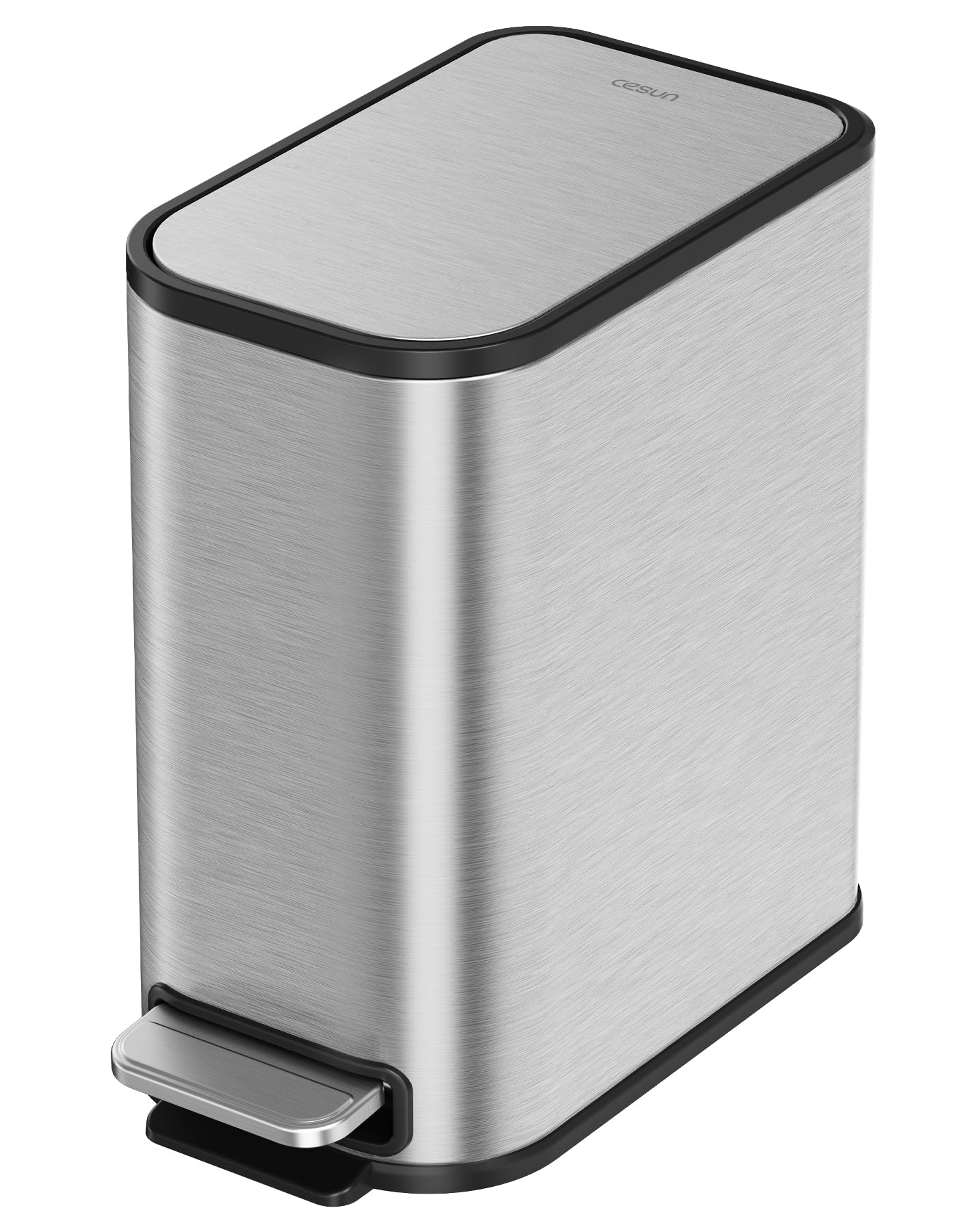 Cesun Small Bathroom Trash Can with Lid Soft Close, Step Pedal, 5 Liter / 1.3 Gallon Stainless Steel Garbage Can with Removable Inner Bucket, Waste Basket for Bathroom, Bedroom (White) DD1210