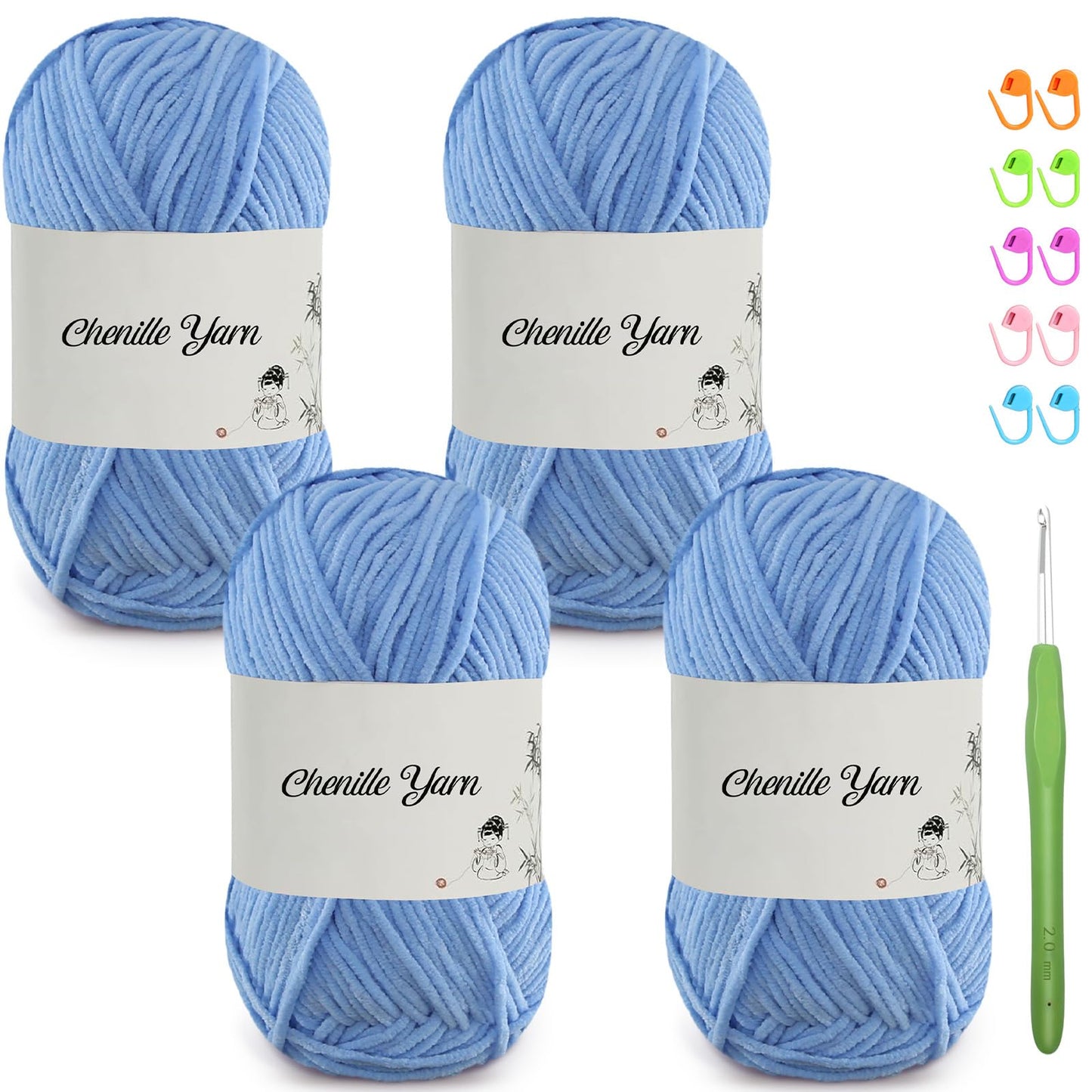 4 Pack of 1.76oz Chenille Yarn for Crocheting,158yards Soft Fluffy Velvet Yarn, Ideal Crochet for DIY Baby Blankets Toys Scarves Throw Pillows Hats Cushions(Purple) BST326L