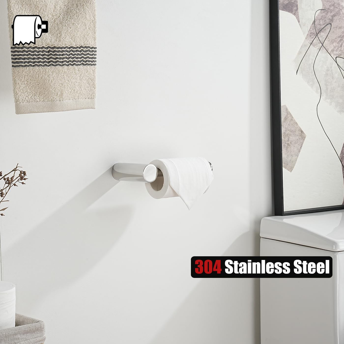 JQK Chrome Toilet Paper Holder, 5 Inch 304 Stainless Steel Thick 8mm Tissue Paper Dispenser for Bathroom, Hold Mega Rolls, Polished Chrome Wall Mount, TPH600-CH BST220