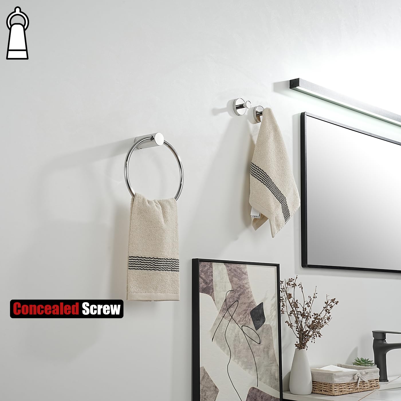 JQK Black Towel Ring, 304 Stainless Steel Matte Black Hand Towel Holder for Bathroom, Wall Mount, TR630-PB BST220