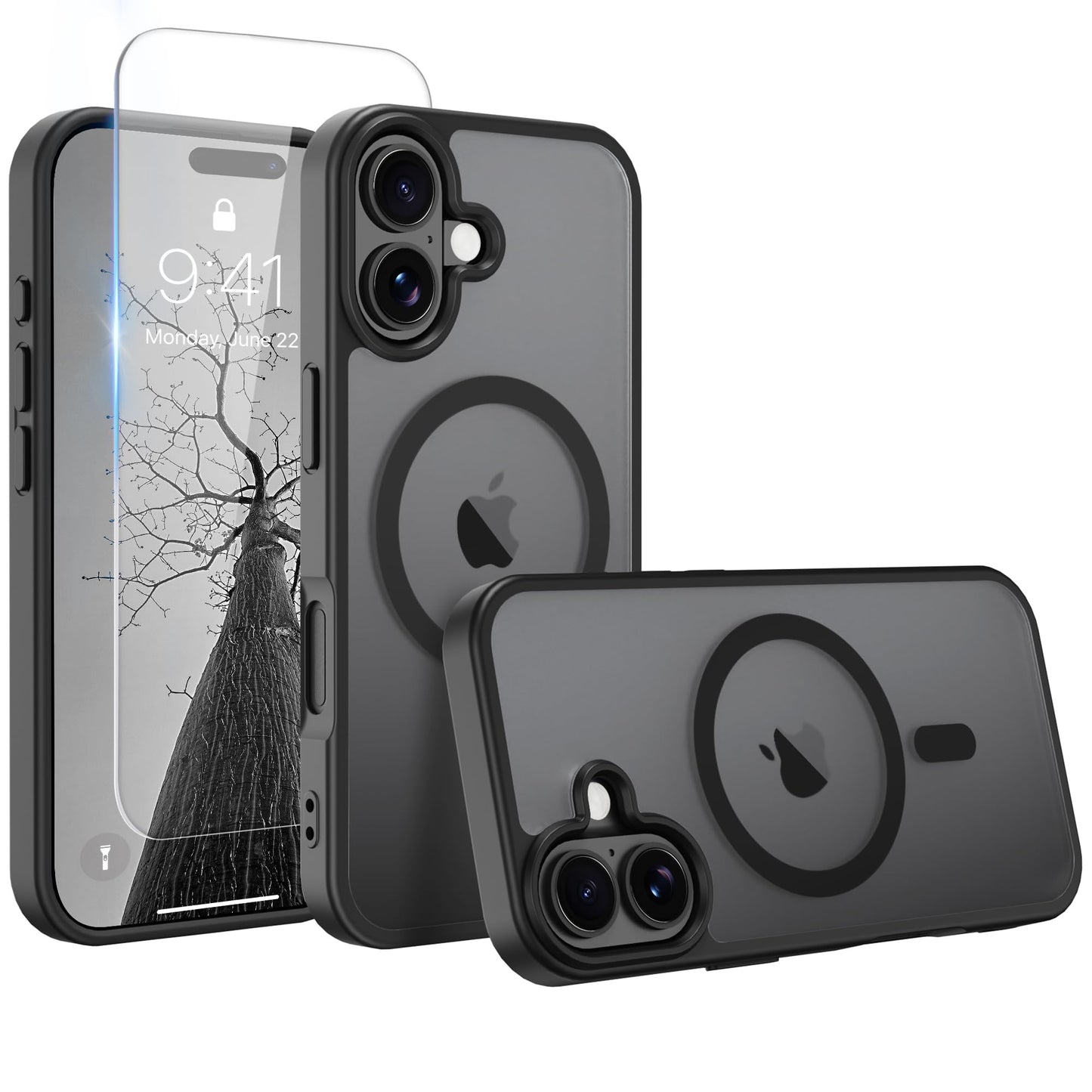 Magnetic for iPhone 17 Air Phone Case, [Compatible with MagSafe], Screen Protector X1, [Military Grade Drop Protection],Matte Finish,Slim,Shockproof,Protective (Black, iPhone 17 AIR) WN420