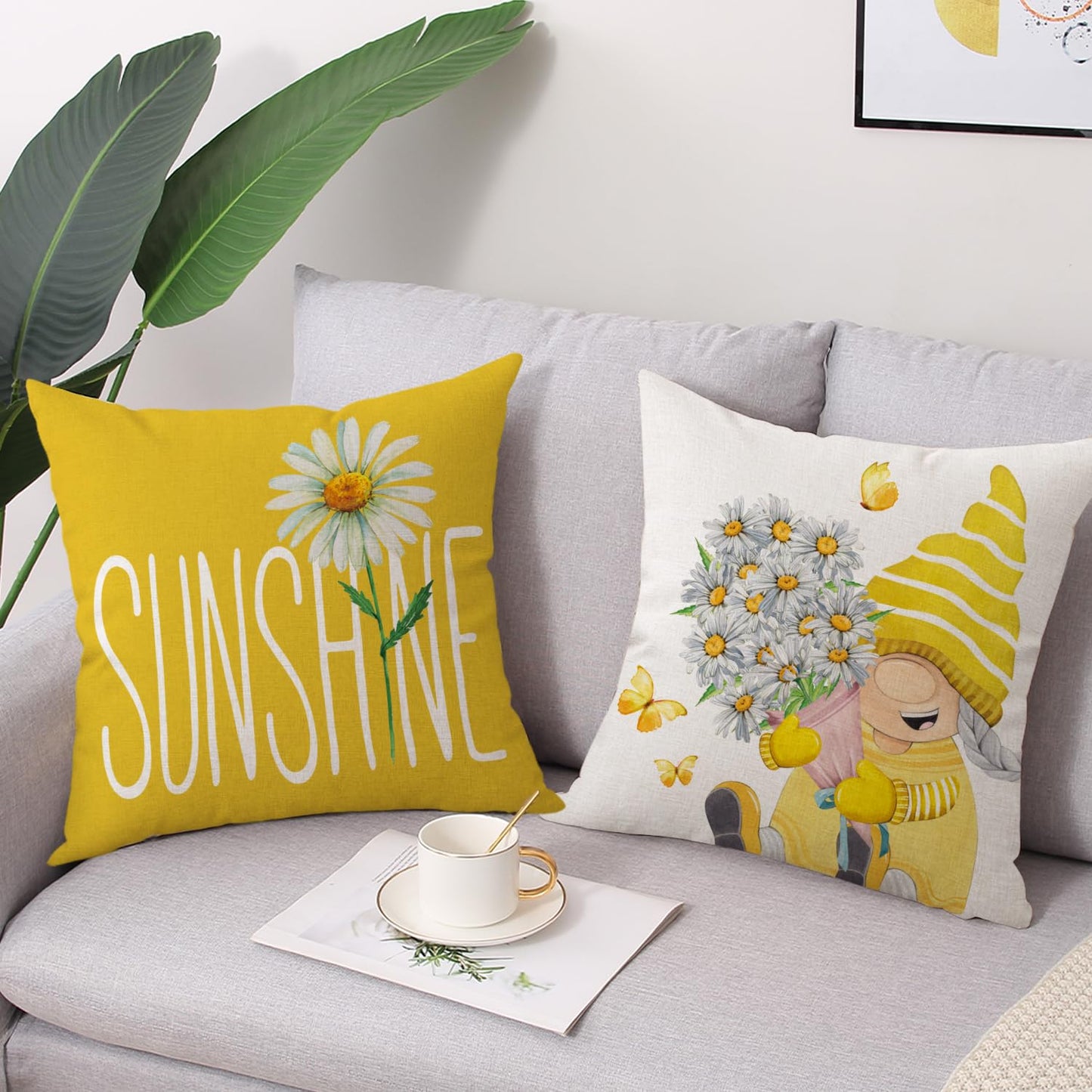 Spring Easter Pillow Covers 18x18 Set of 2 Rabbit Bunny Carrot Truck Spring Flowers Decorative Throw Pillow Covers for Home Office Sofa Bed Couch BST326L