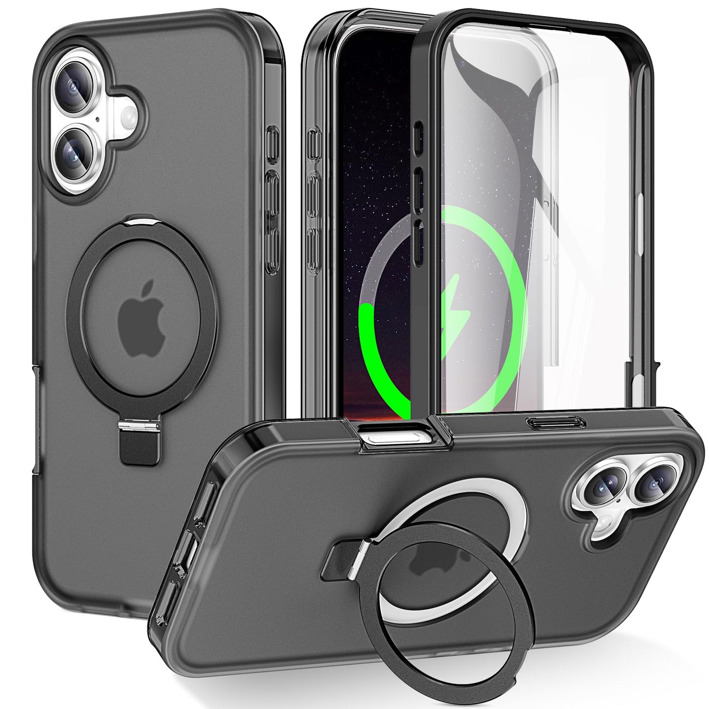 for iPhone 13 Pro Full Body Shockproof Case with Magnetic Invisible Stand [Compatible with MagSafe] Built-in Screen Protector Military Drop ProtectionTranslucent Phone Cover -Hot Pink WN420