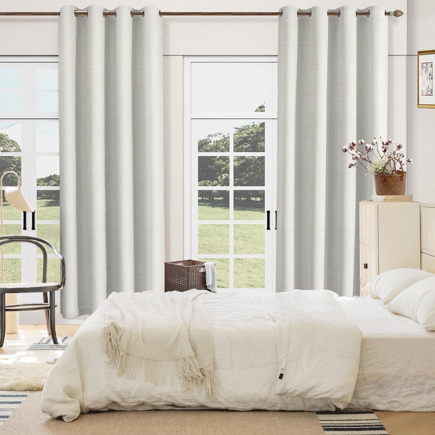 Beige Blackout Chenille Curtains 52x90 Inch - Thermal Insulated Room Darkening Drapes with Grommet, Ultra Soft Wrinkle Resistant Noise Reducing Window Treatments for Bedroom Living Room, 2 Panels Set BST202
